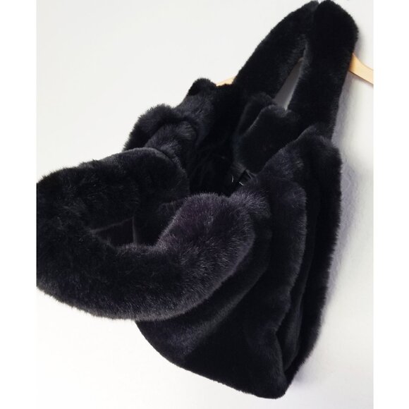 STAND STUDIO Black Lolita Teddy Tote Medium Plush Faux Fur Tote Bag $360 Soft - Picture 7 of 15